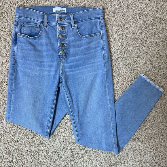 LOFT Frayed Button Fly Skinny Jeans Raw Hem Light Blue Wash Size 2/26 - Picture 10 of 10